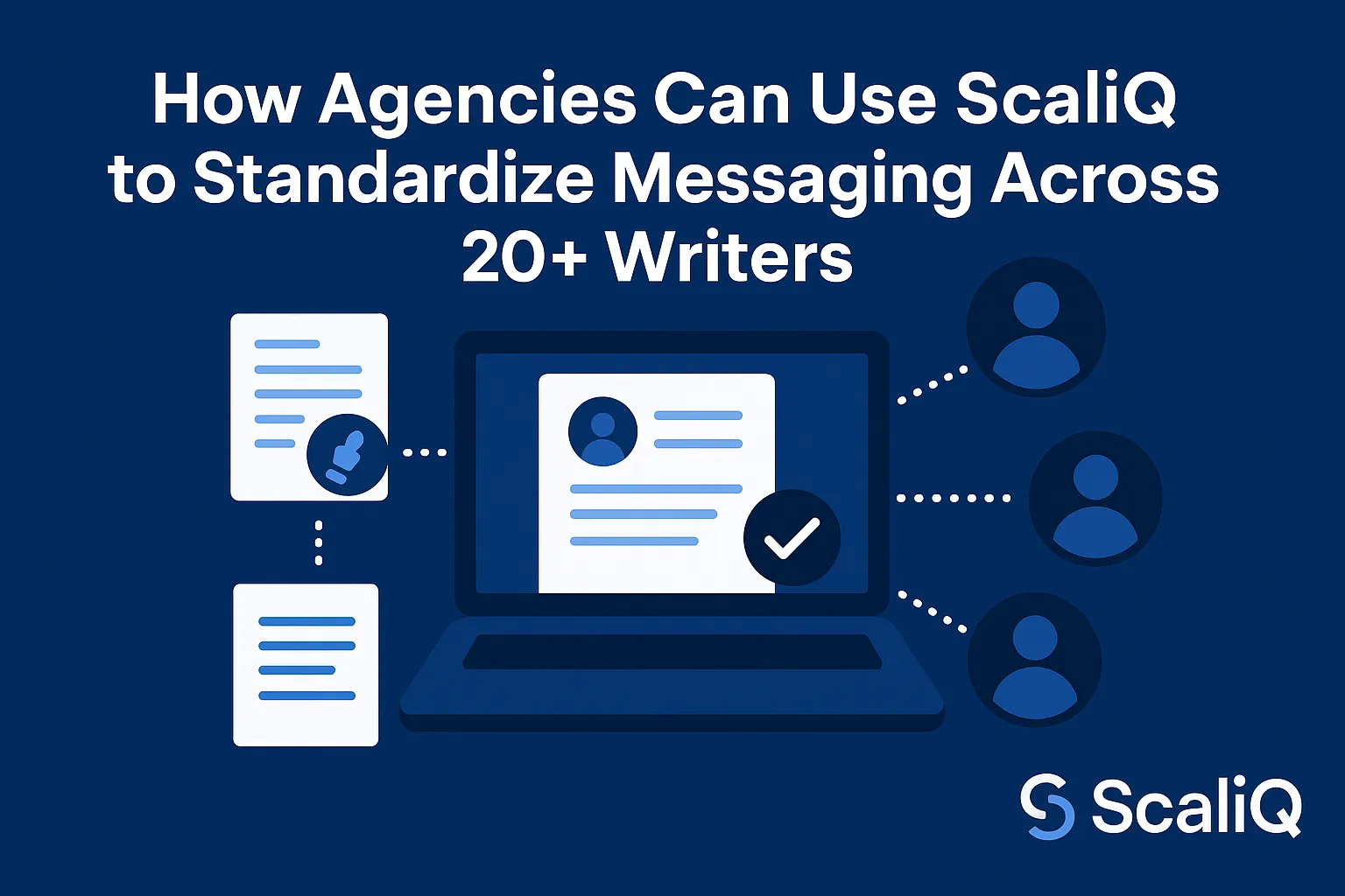 A team of diverse writers collaborating on a digital platform, showcasing streamlined messaging and brand consistency with AI tools.