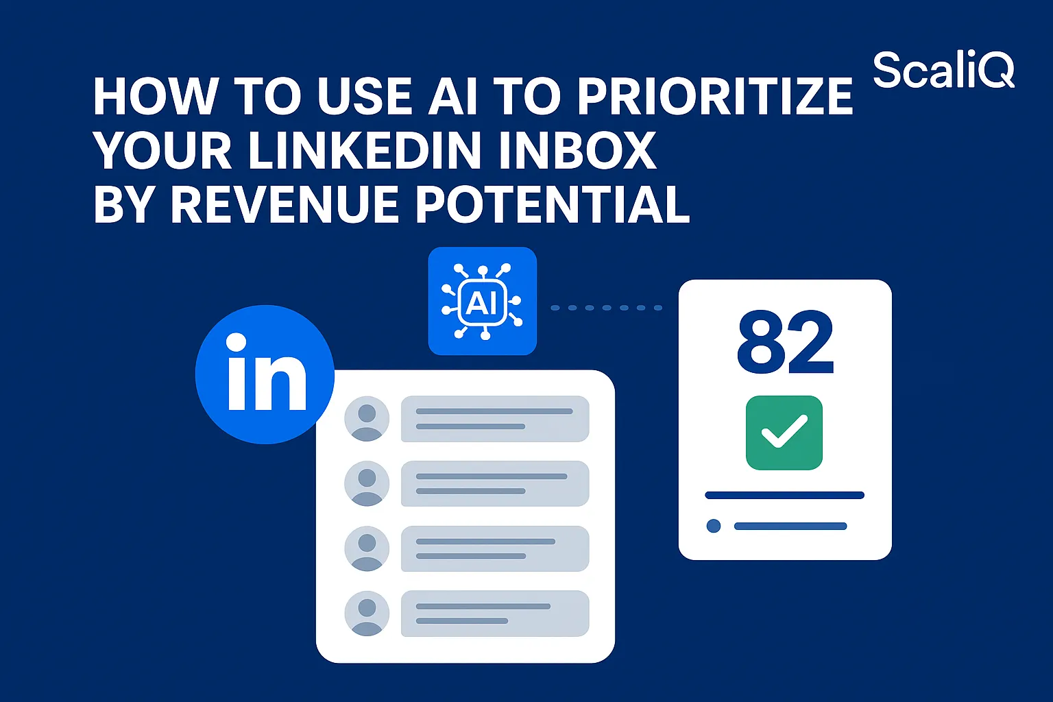 A person organizing LinkedIn messages on a laptop, with AI algorithms visualized, showcasing prioritization for sales opportunities.