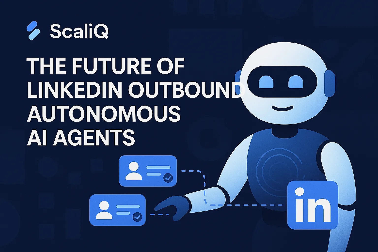 A futuristic AI agent interacting with LinkedIn profiles, symbolizing adaptive outreach and personalized engagement strategies.