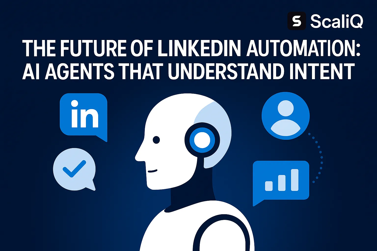 A futuristic digital landscape showcasing AI agents interacting with LinkedIn profiles, symbolizing personalized outreach and engagement.
