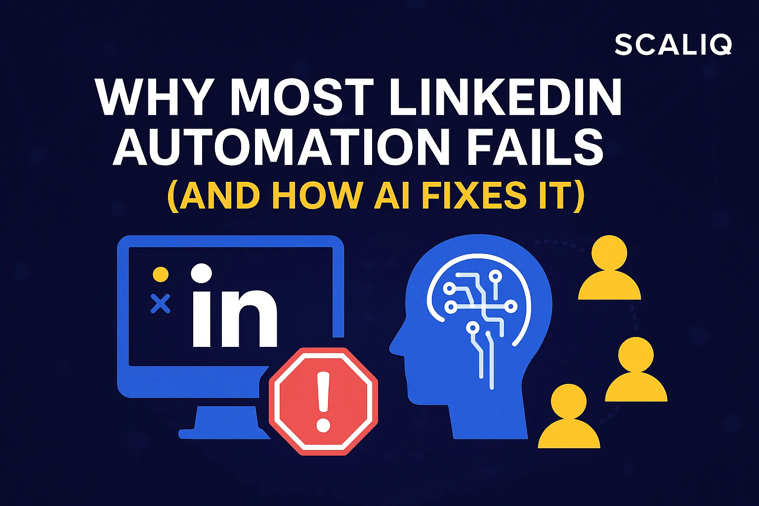 A frustrated professional faces a computer, highlighting the challenges of outdated LinkedIn automation and the promise of AI solutions.
