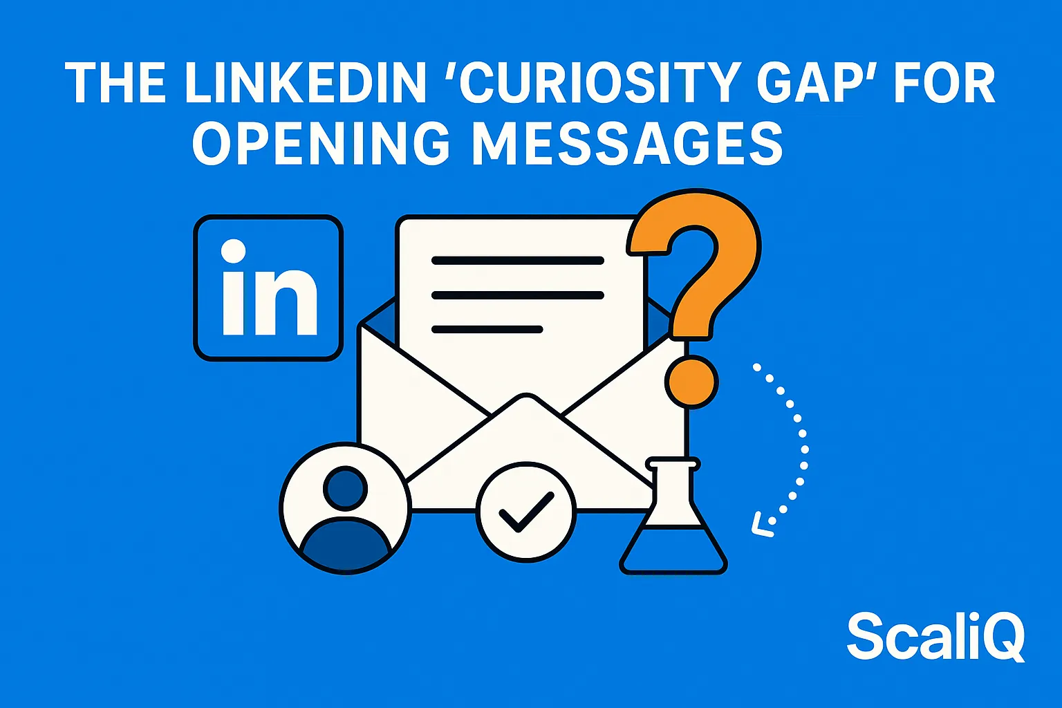 A LinkedIn message draft with highlighted words, showing a curiosity-driven outreach strategy on a laptop screen.
