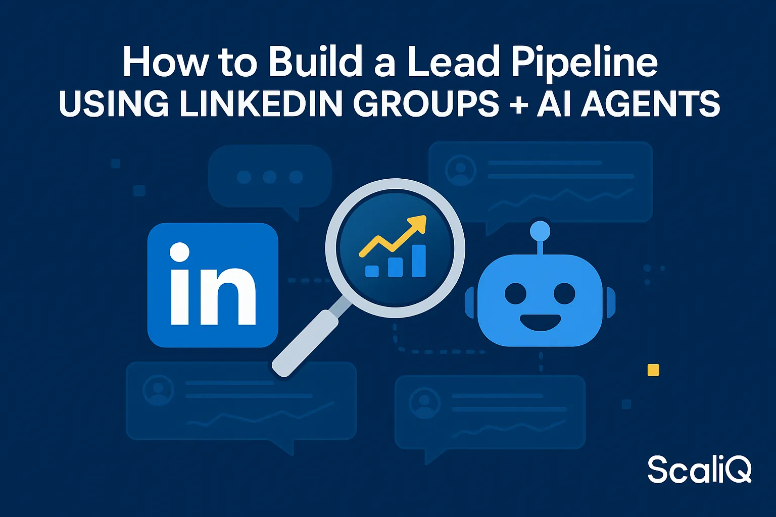 A visual representation of LinkedIn groups and AI technology working together to create an effective lead pipeline.