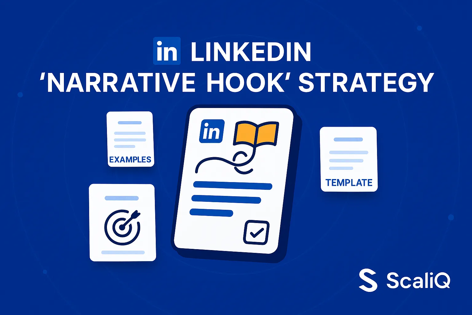 LinkedIn message strategy illustration showing a compelling opening line, chat bubbles, and a profile connection concept