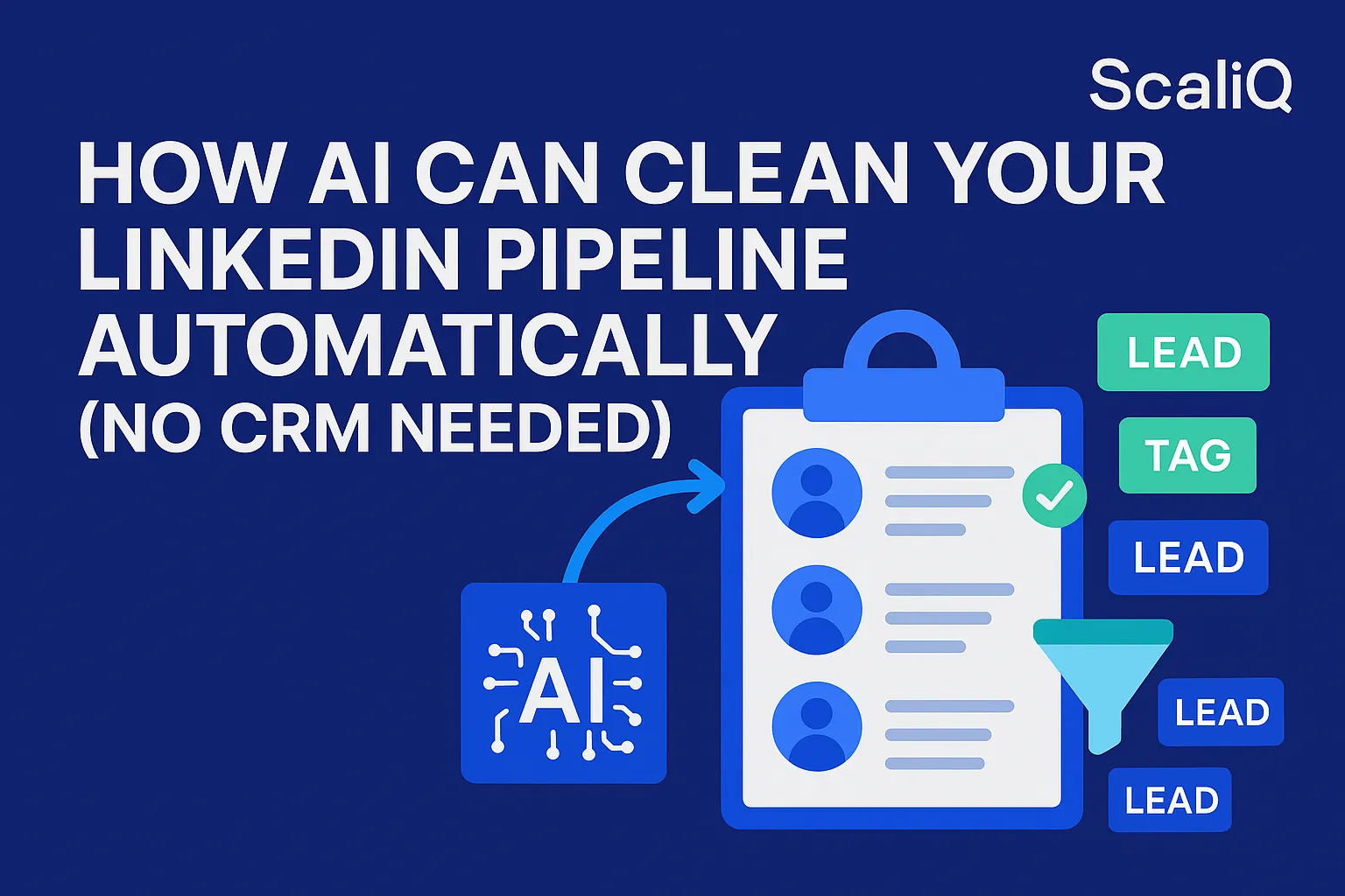 A digital interface showcasing AI tools organizing LinkedIn leads, highlighting automation in sales workflow without a CRM.