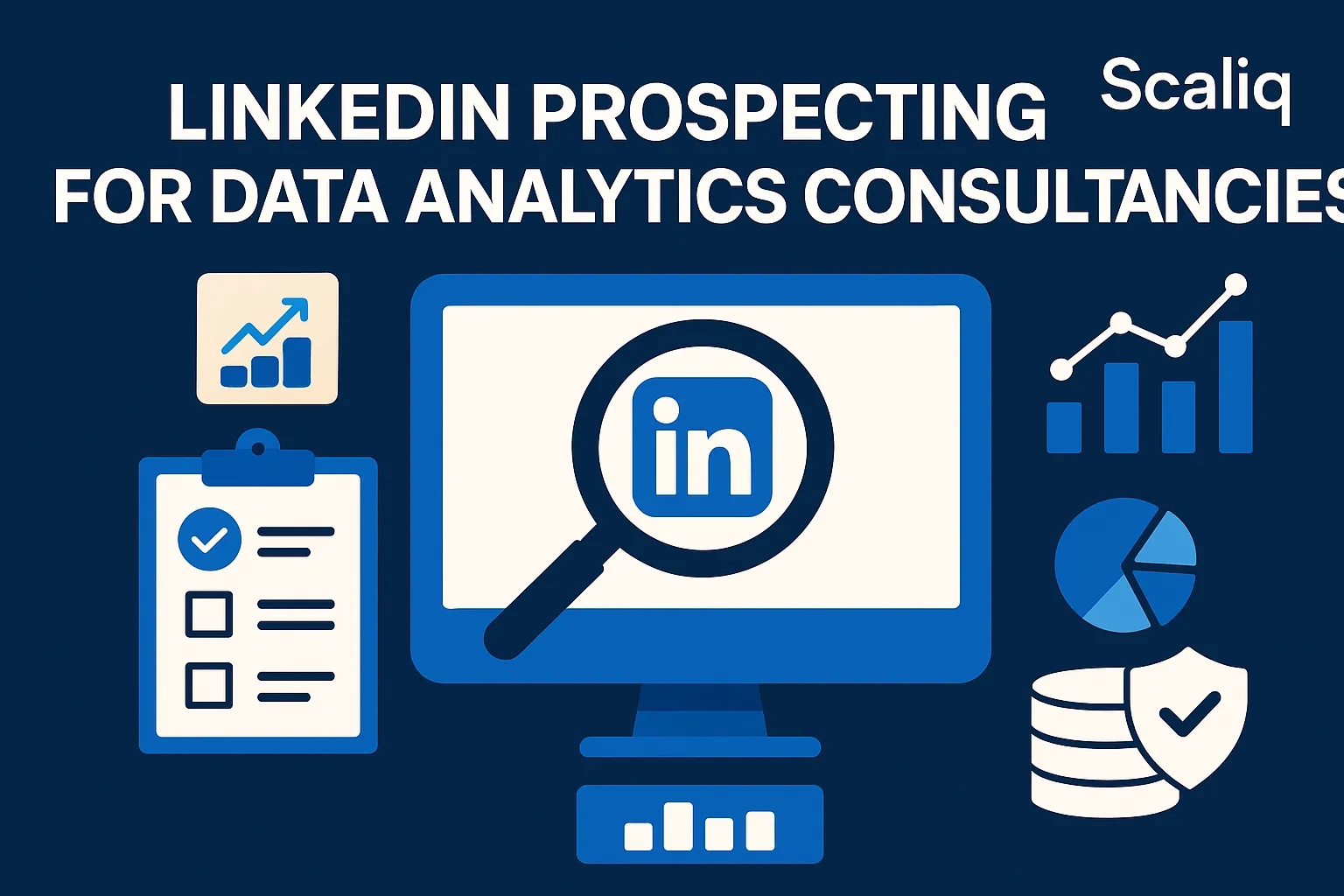 LinkedIn prospecting dashboard with analytics charts and outreach messages for targeting qualified consultancy leads