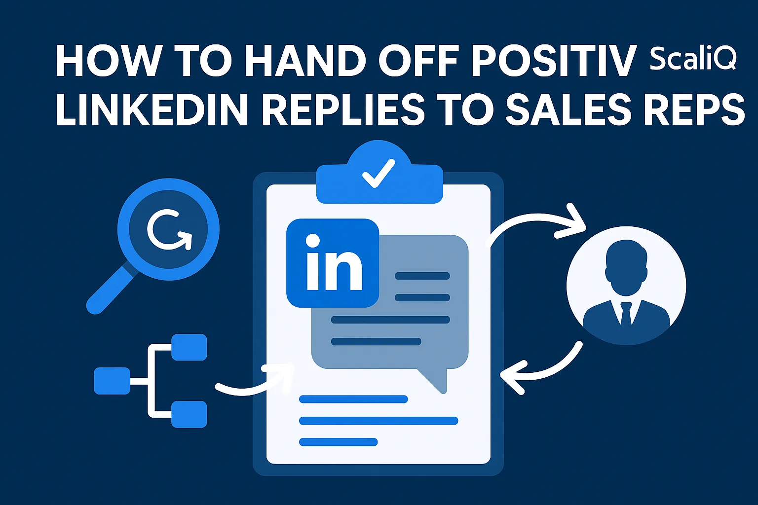 AI-assisted LinkedIn reply routing to a sales rep, highlighting positive lead handoff and context preservation for follow-up.