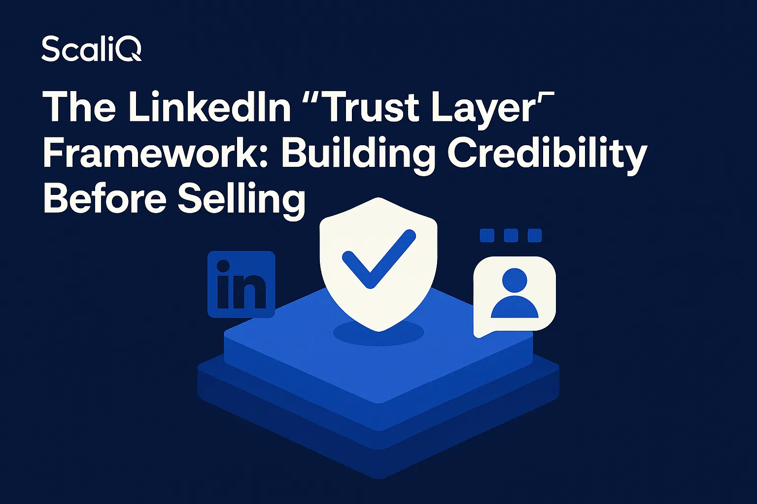 LinkedIn outreach concept with profile cards and trust-building steps leading to a conversation icon