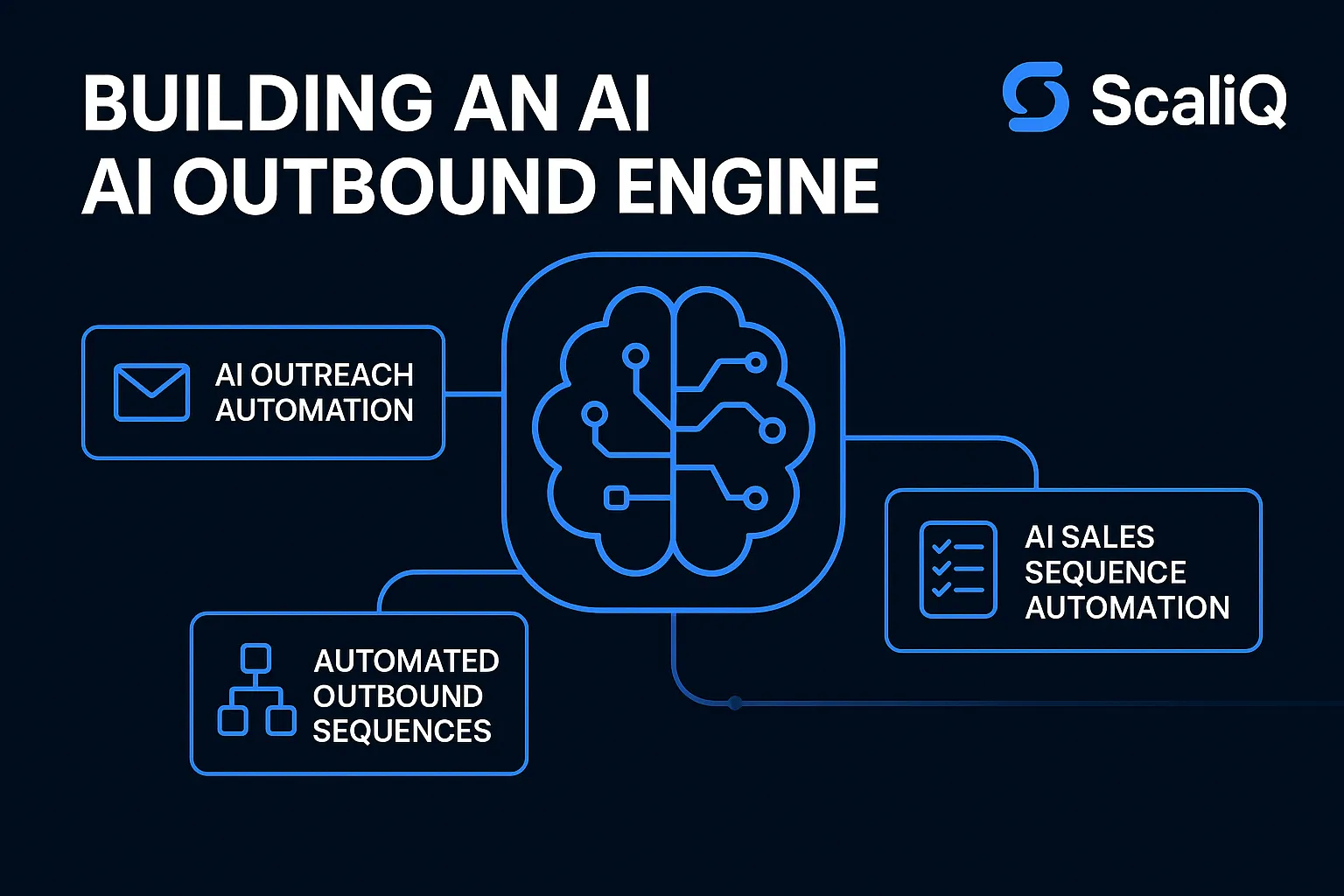 An infographic illustrating the integration of LinkedIn, email, and data enrichment in multi-step AI outreach using ScaliQ.