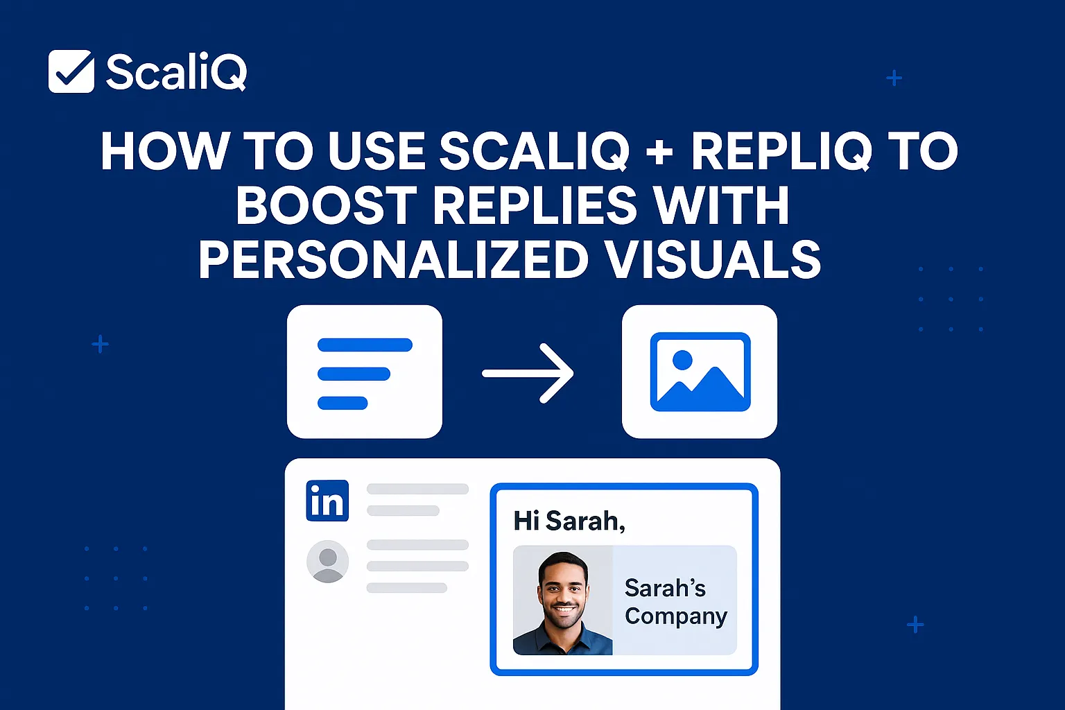 A vibrant graphic showcasing LinkedIn outreach with personalized visuals, illustrating the synergy of ScaliQ and RepliQ.