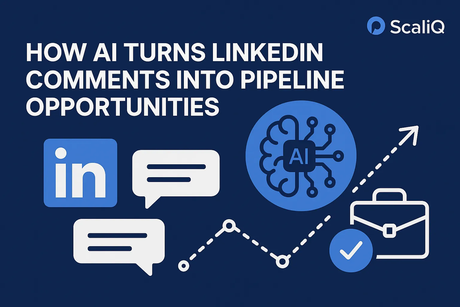 A graphic showing AI algorithms transforming LinkedIn comments into actionable sales leads, highlighting engagement and opportunity.