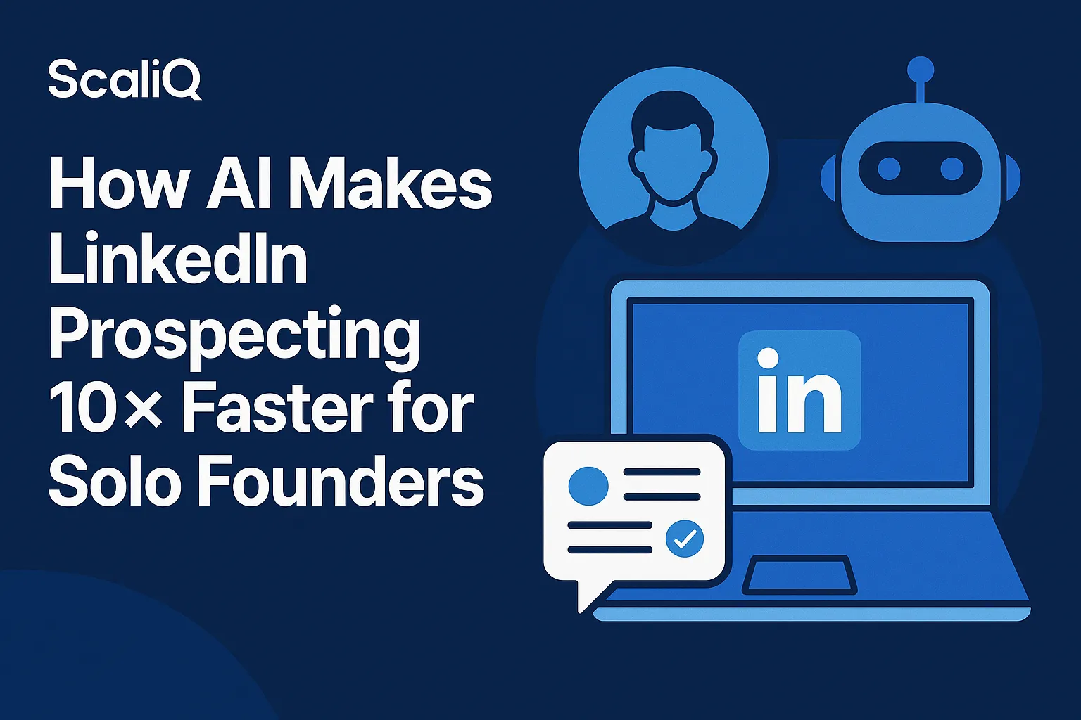 An illustration of a solo founder using AI tools on a laptop, streamlining LinkedIn prospecting with speed and efficiency.