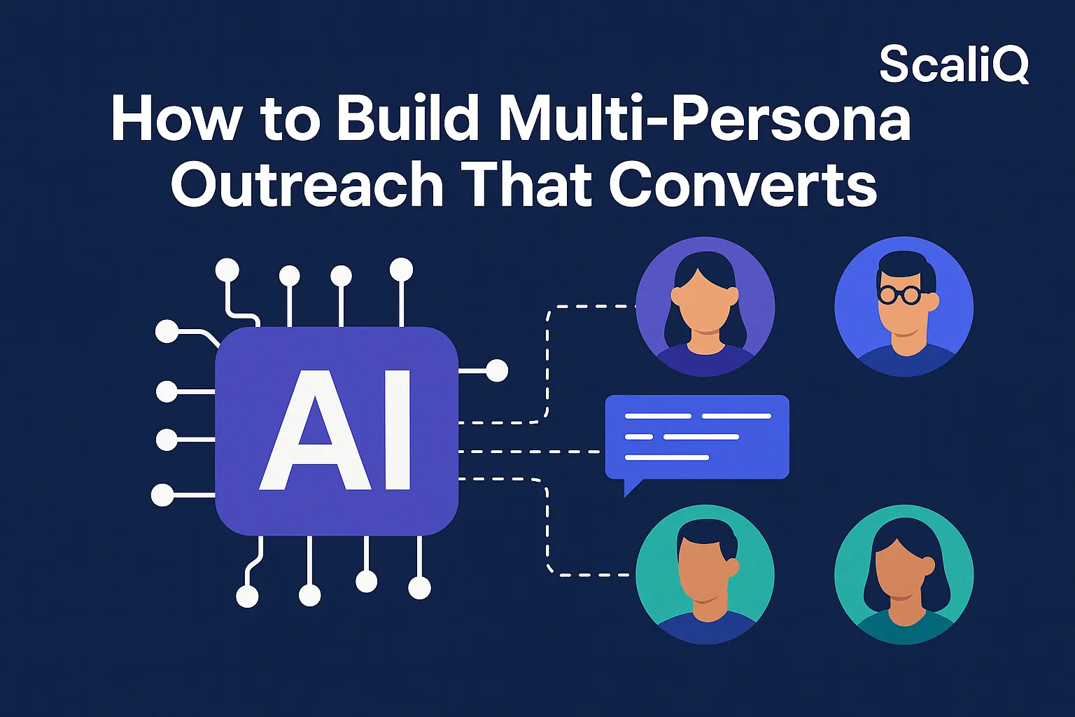 Illustration of diverse personas engaging with LinkedIn, showcasing AI-driven outreach strategies for effective communication.