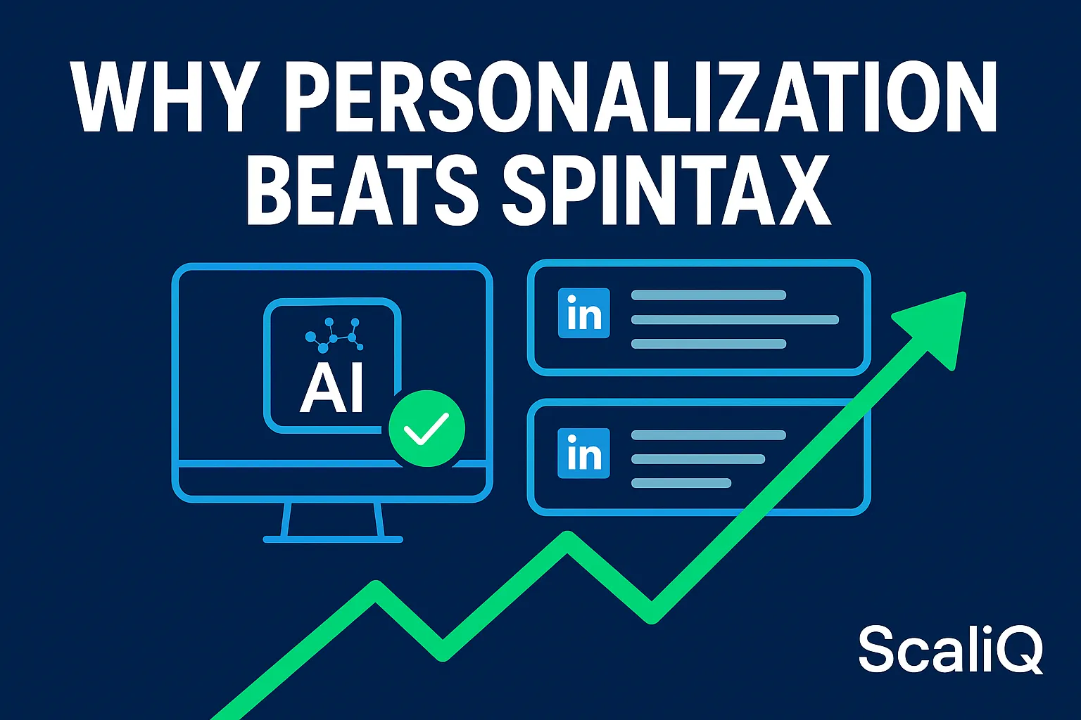 A split-screen graphic contrasting spintax messages with personalized outreach, highlighting response rates and engagement success.