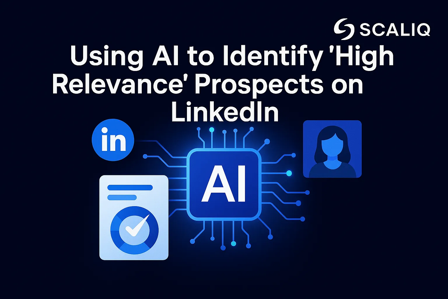 A person analyzing LinkedIn data on a laptop, with AI-driven graphs highlighting potential high-fit prospects.