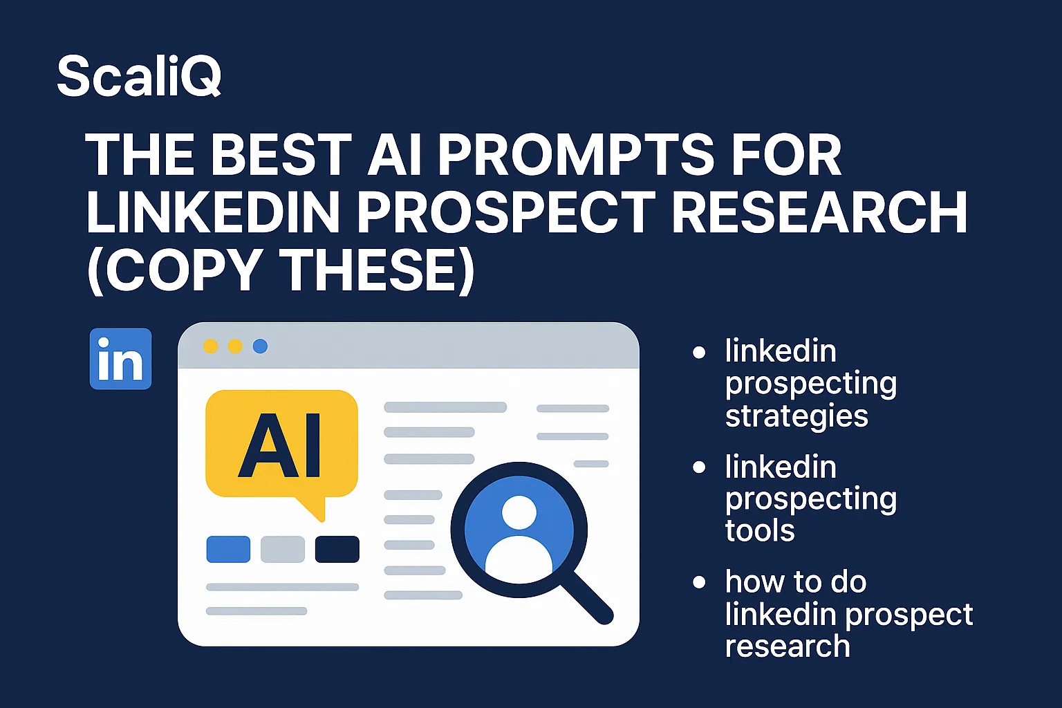 A professional analyzing LinkedIn data on a laptop, with AI prompts displayed, illustrating streamlined prospect research.