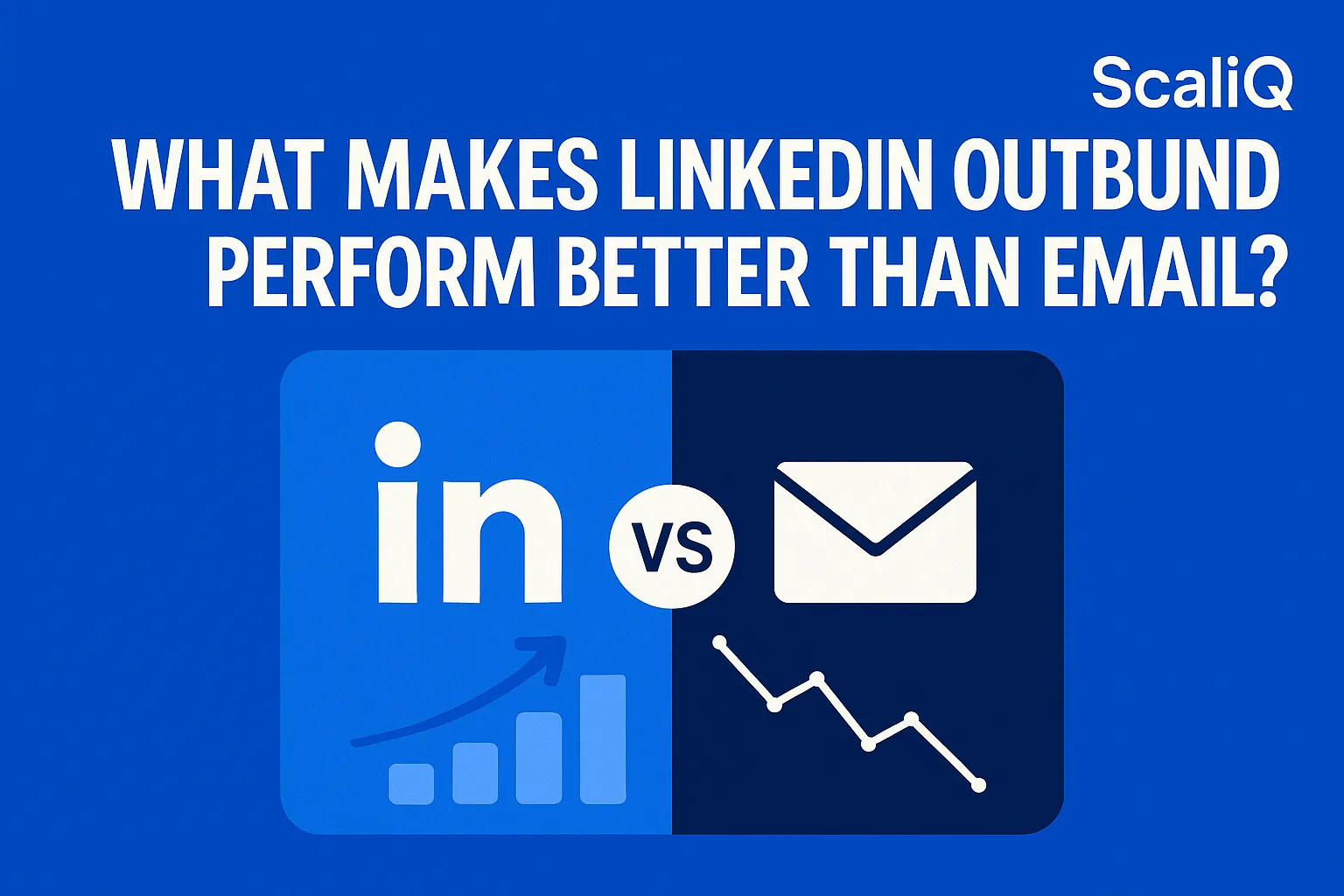 A split-screen graphic comparing LinkedIn and email metrics, highlighting engagement rates and outreach effectiveness.