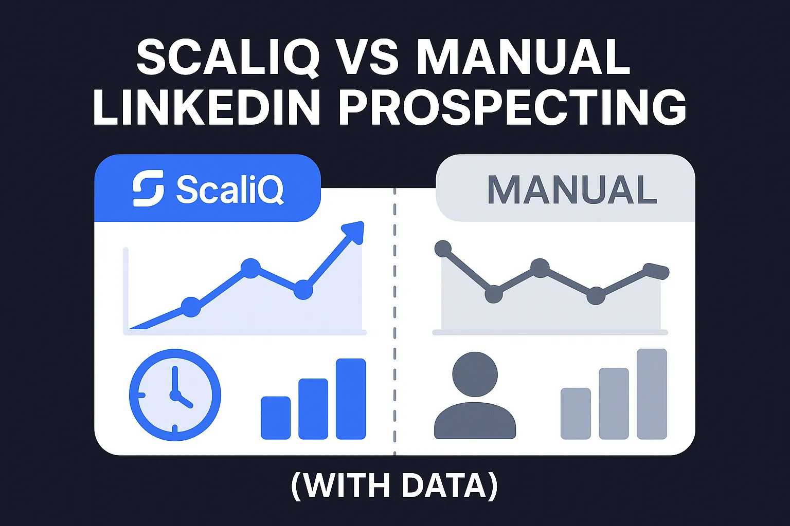 A side-by-side comparison of ScaliQ automation and manual LinkedIn prospecting, highlighting efficiency and ROI benefits for SDR teams.